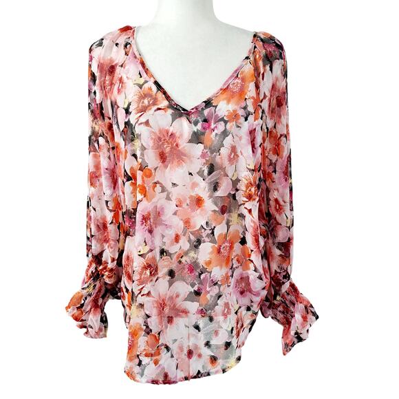 Stem & Vine V-neck Lightweight Floral Print Top - Picture 1 of 8